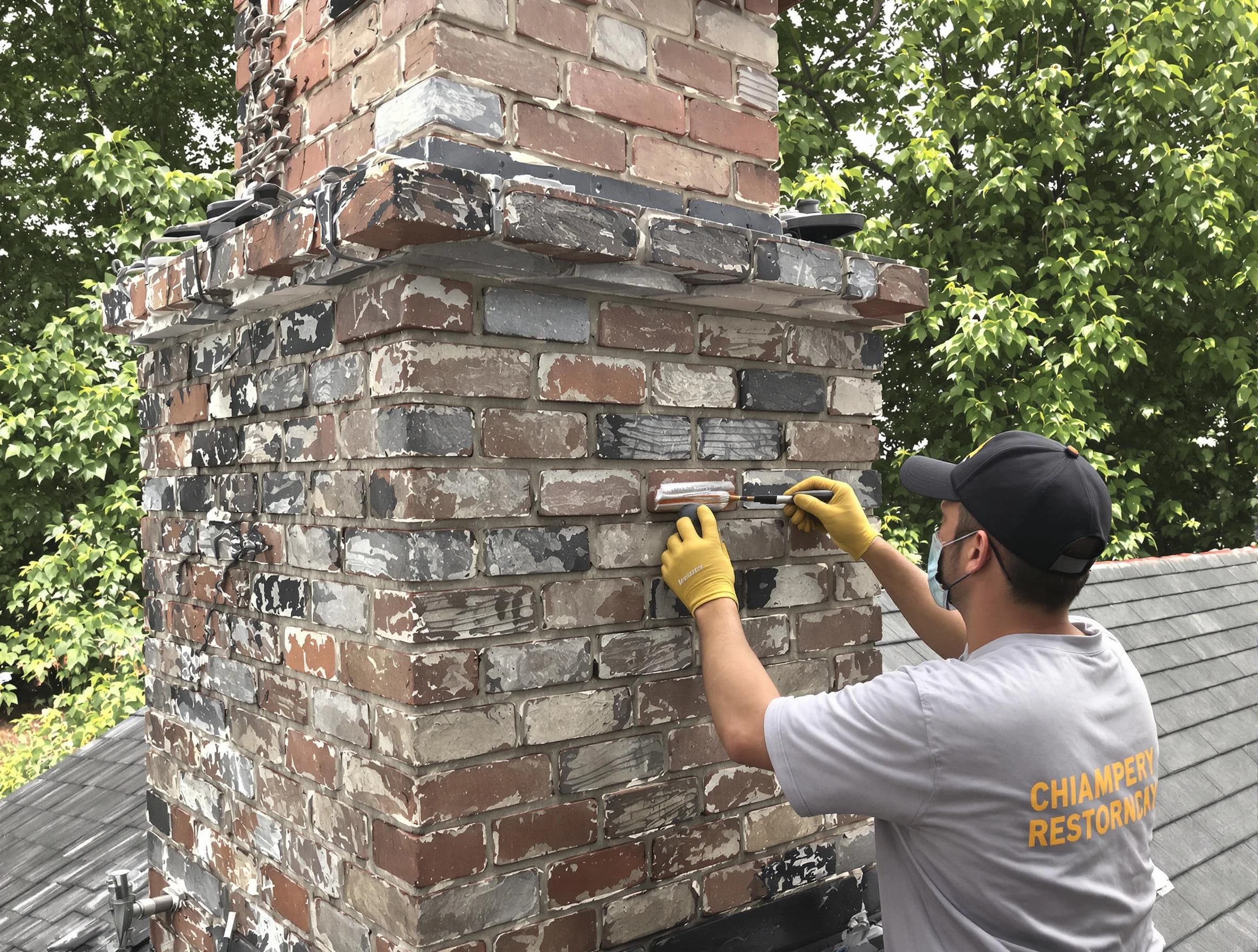 In-progress chimney restoration by Brook Highland Chimney Sweep in Brook Highland, AL