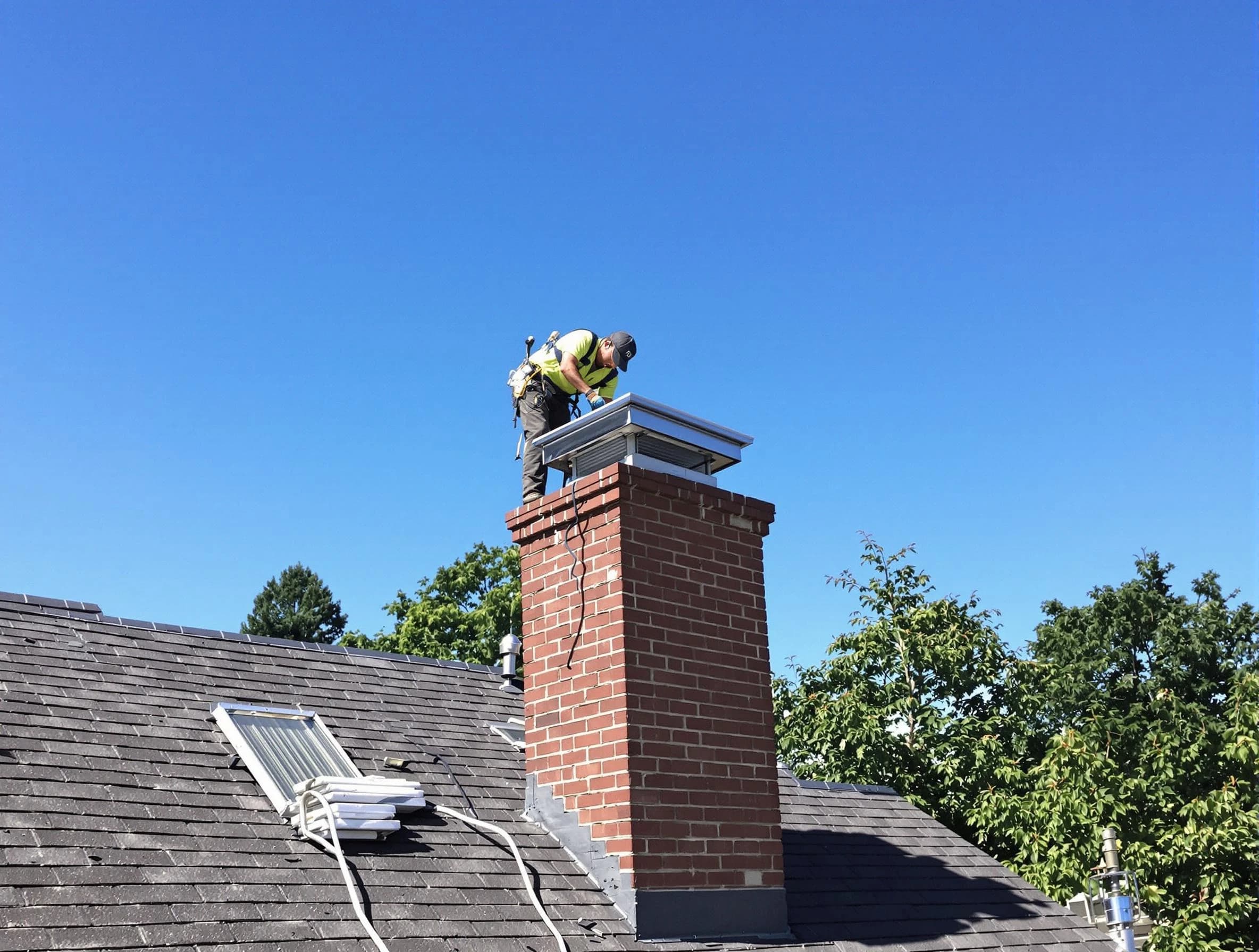 Brook Highland Chimney Sweep technician measuring a chimney cap in Brook Highland, AL