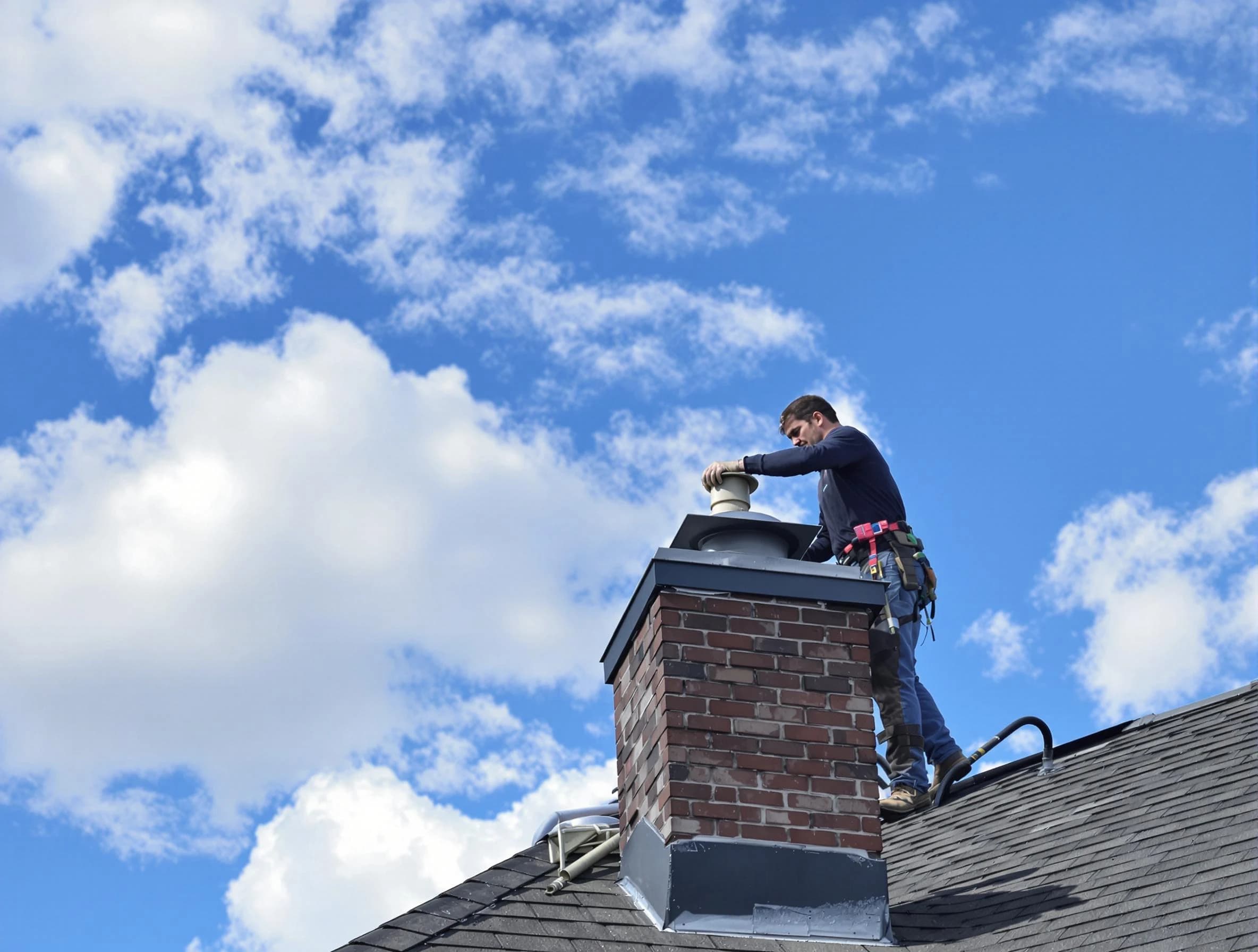 Brook Highland Chimney Sweep installing a sturdy chimney cap in Brook Highland, AL
