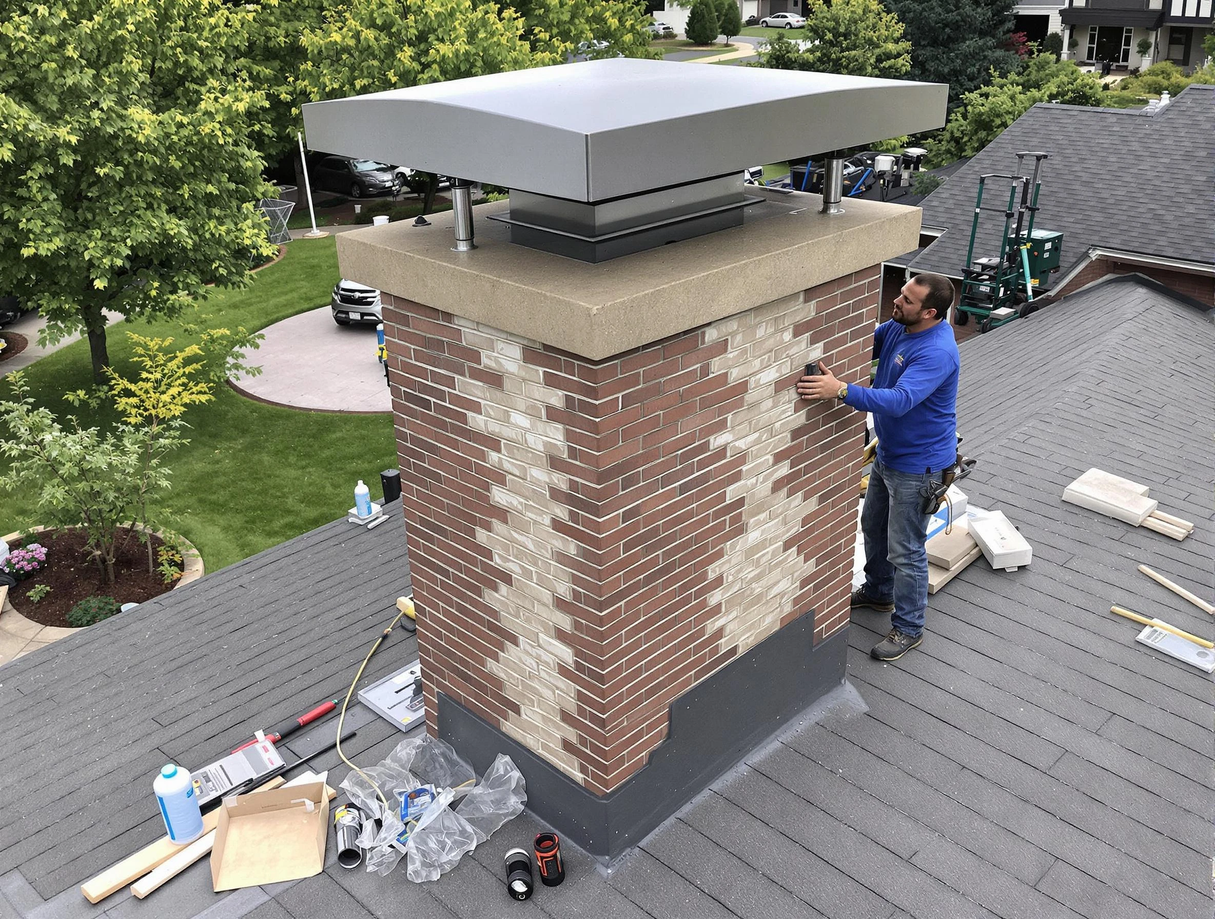 Brook Highland Chimney Sweep team working on a custom chimney remodel in Brook Highland, AL